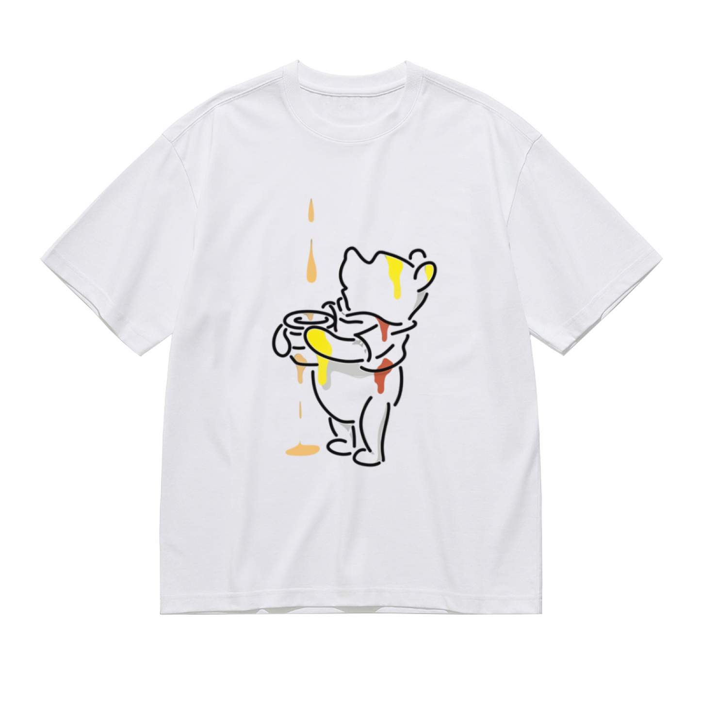 Minimal Line Art Winnie Pooh Dripping Honey Plus Size Women T-Shirt