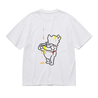 Minimal Line Art Winnie Pooh Dripping Honey Plus Size Women T-Shirt