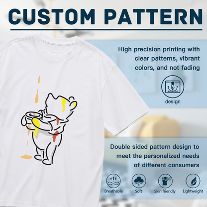 Minimal Line Art Winnie Pooh Dripping Honey Plus Size Women T-Shirt