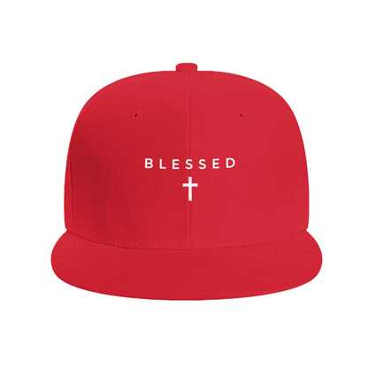 BLESSED Cross Faith Print Navy Flat Brim Snapback Sun Hat, Religious Inspirational Street Cap