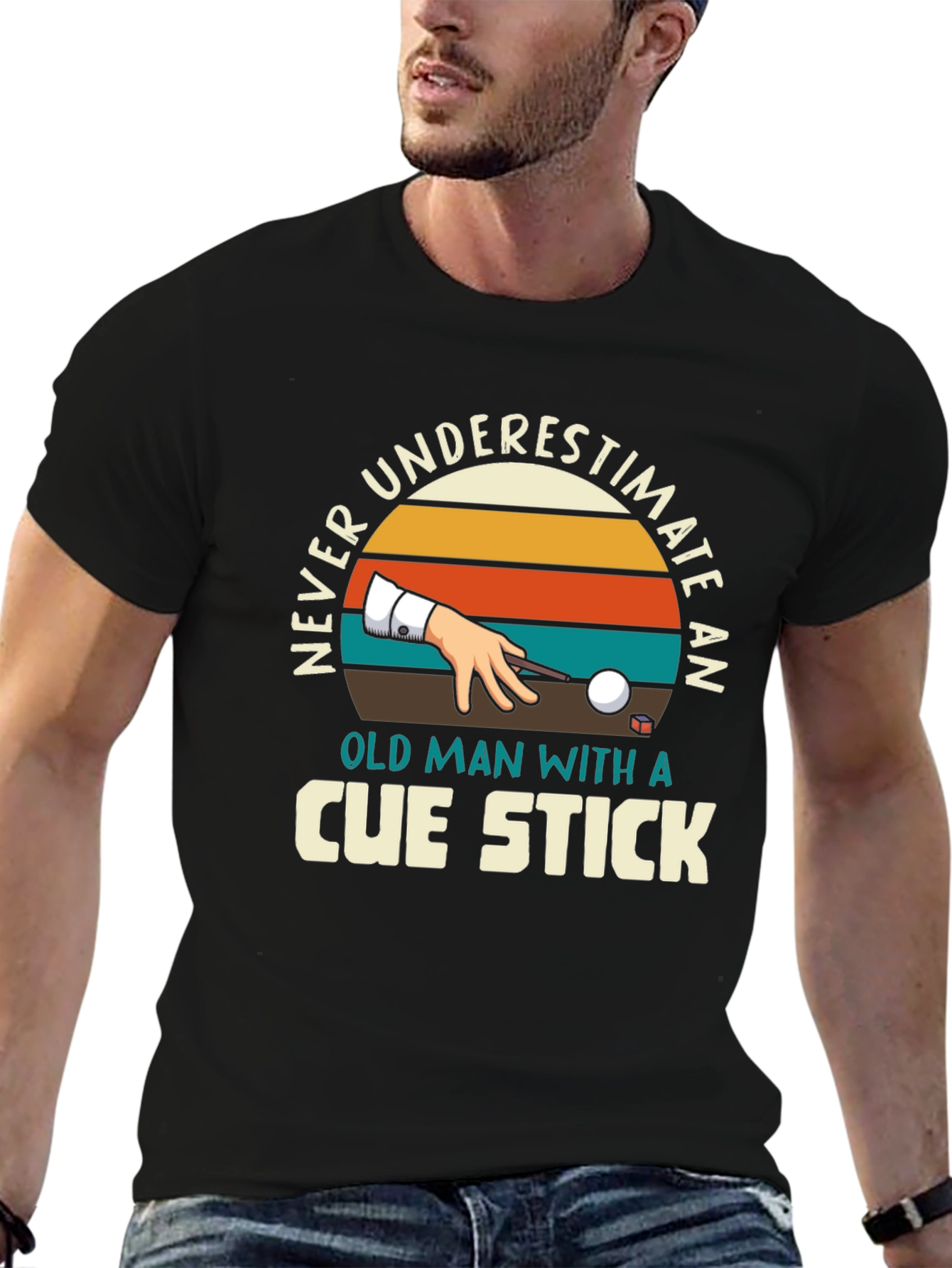 Never Underestimate Cue Stick Black T-Shirt