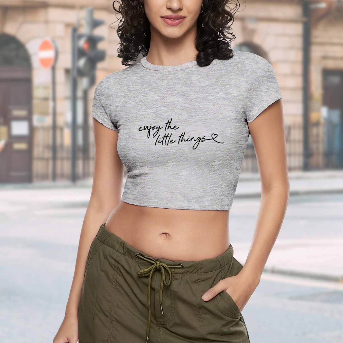 Enjoy The Little Things Soft Grey Letter Crop Top