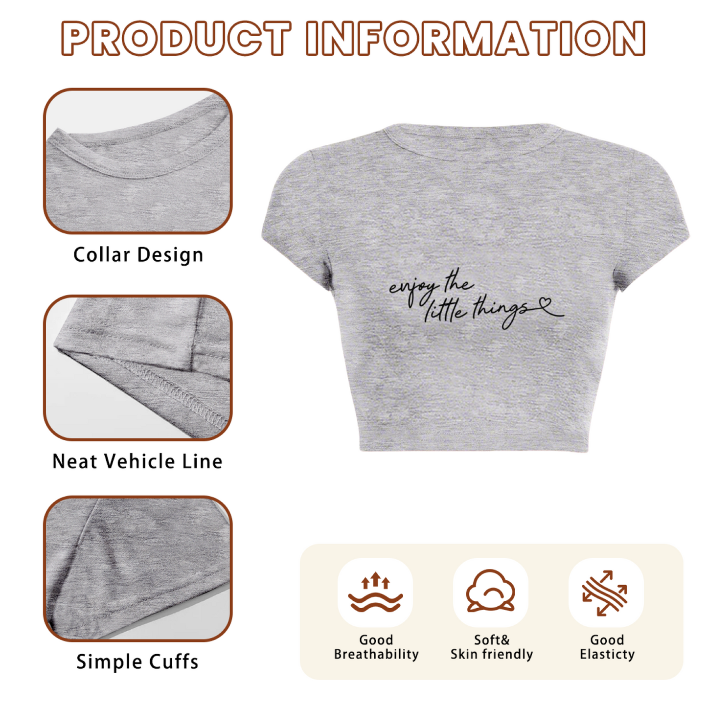 Enjoy The Little Things Soft Grey Letter Crop Top