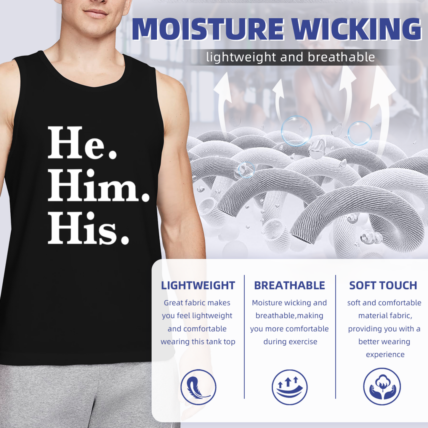 He Him His Pronoun Minimal Text Mens Tank Top
