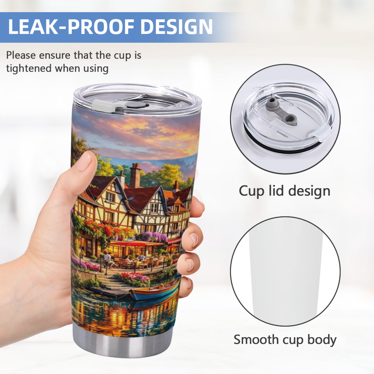 Golden Hour Half-Timber Riverside Village 20oz Travel Cup