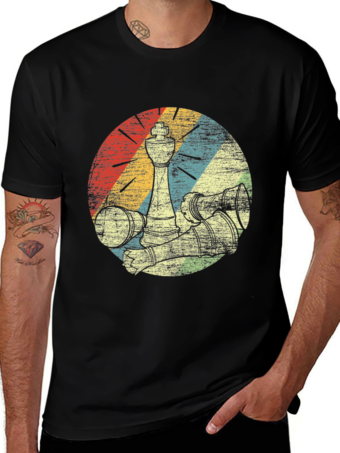 Retro Chess Piece Graphic Tee - Black