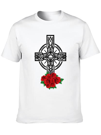 Celtic Cross & Roses Graphic Tee