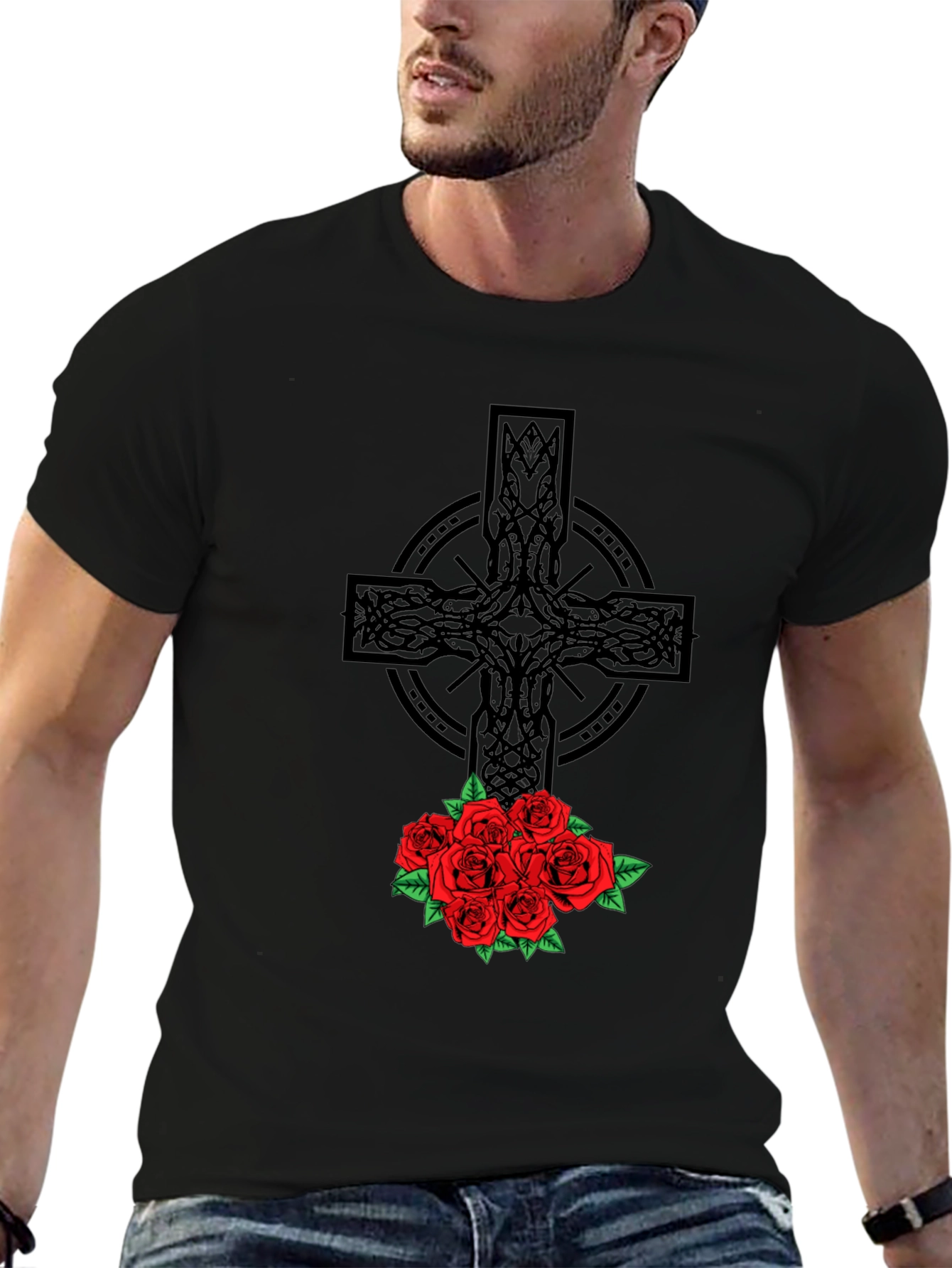 Celtic Cross & Roses Graphic Tee
