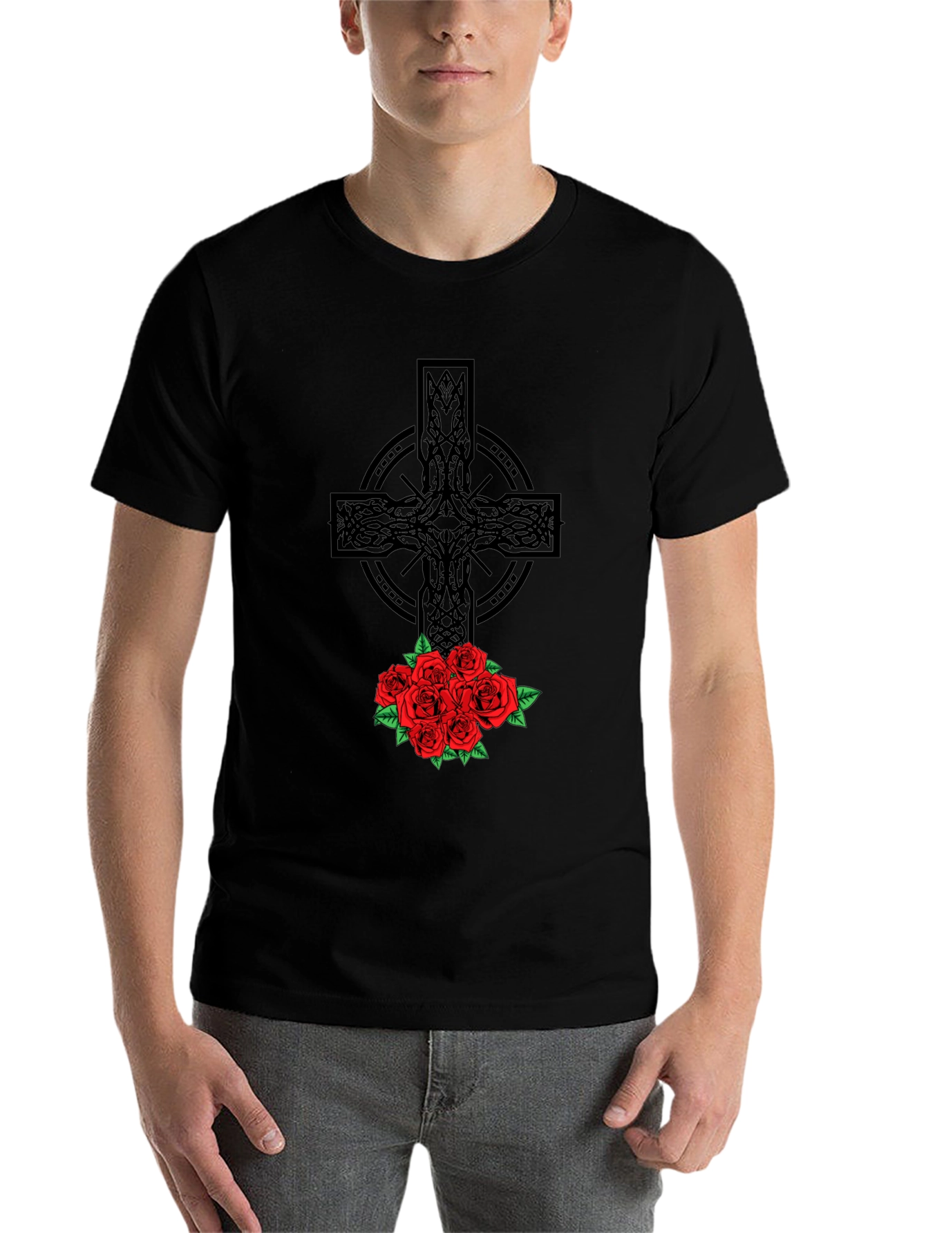 Celtic Cross & Roses Graphic Tee