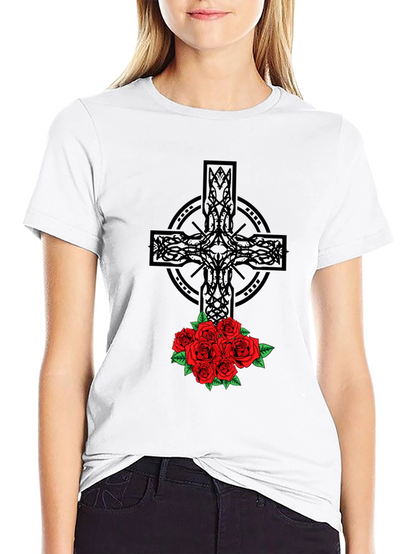 Celtic Cross & Roses Graphic Tee