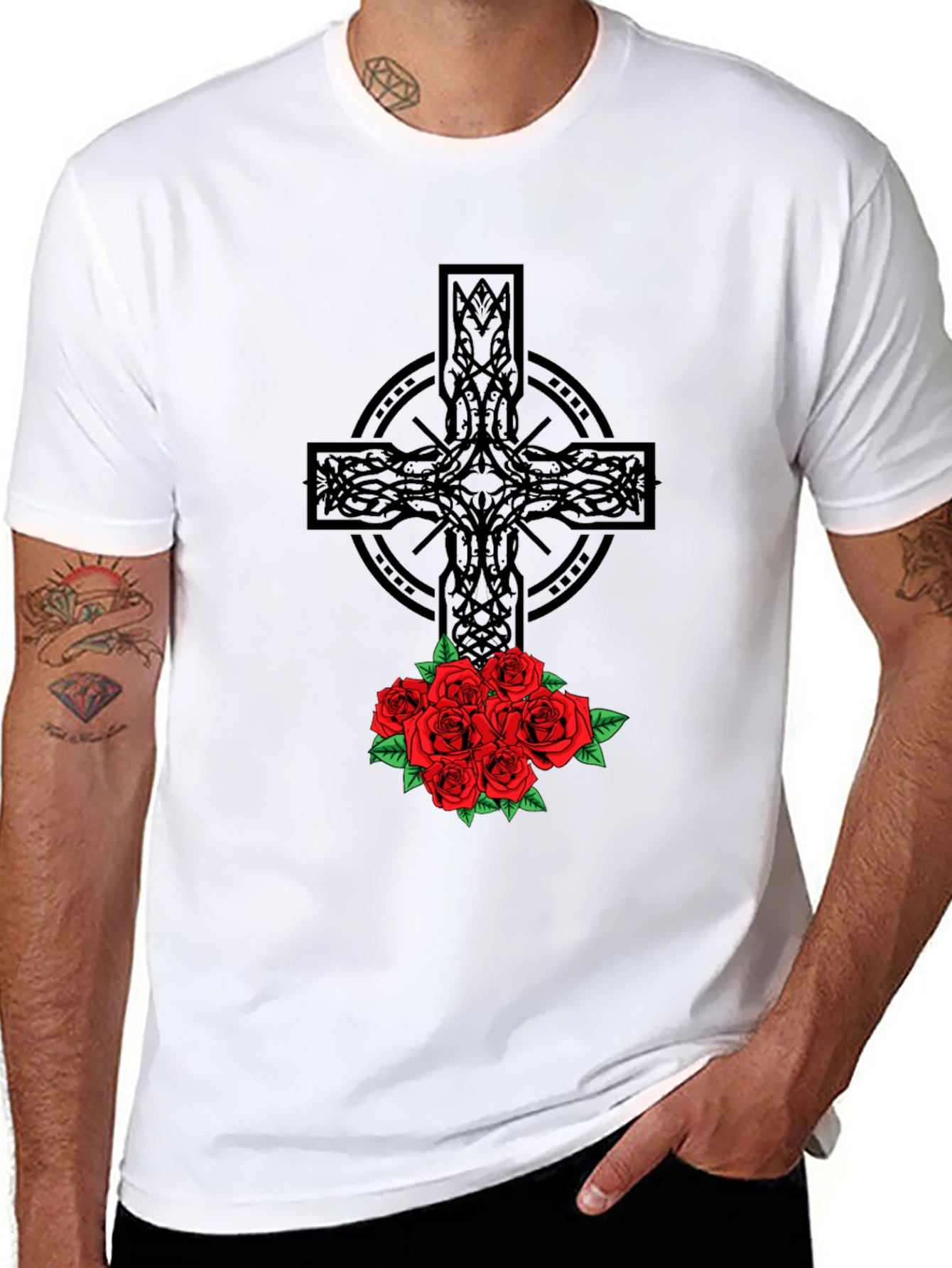 Celtic Cross & Roses Graphic Tee