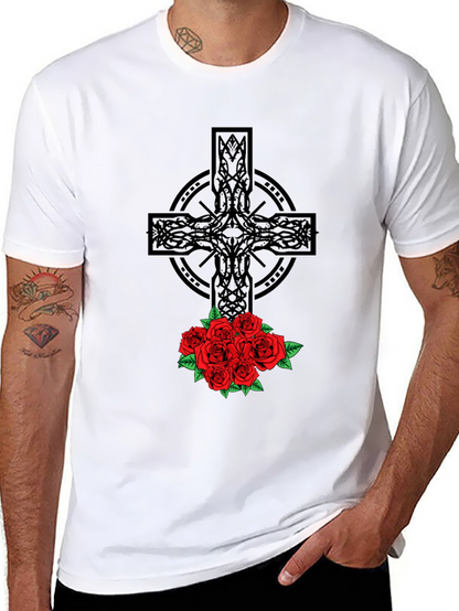 Celtic Cross & Roses Graphic Tee