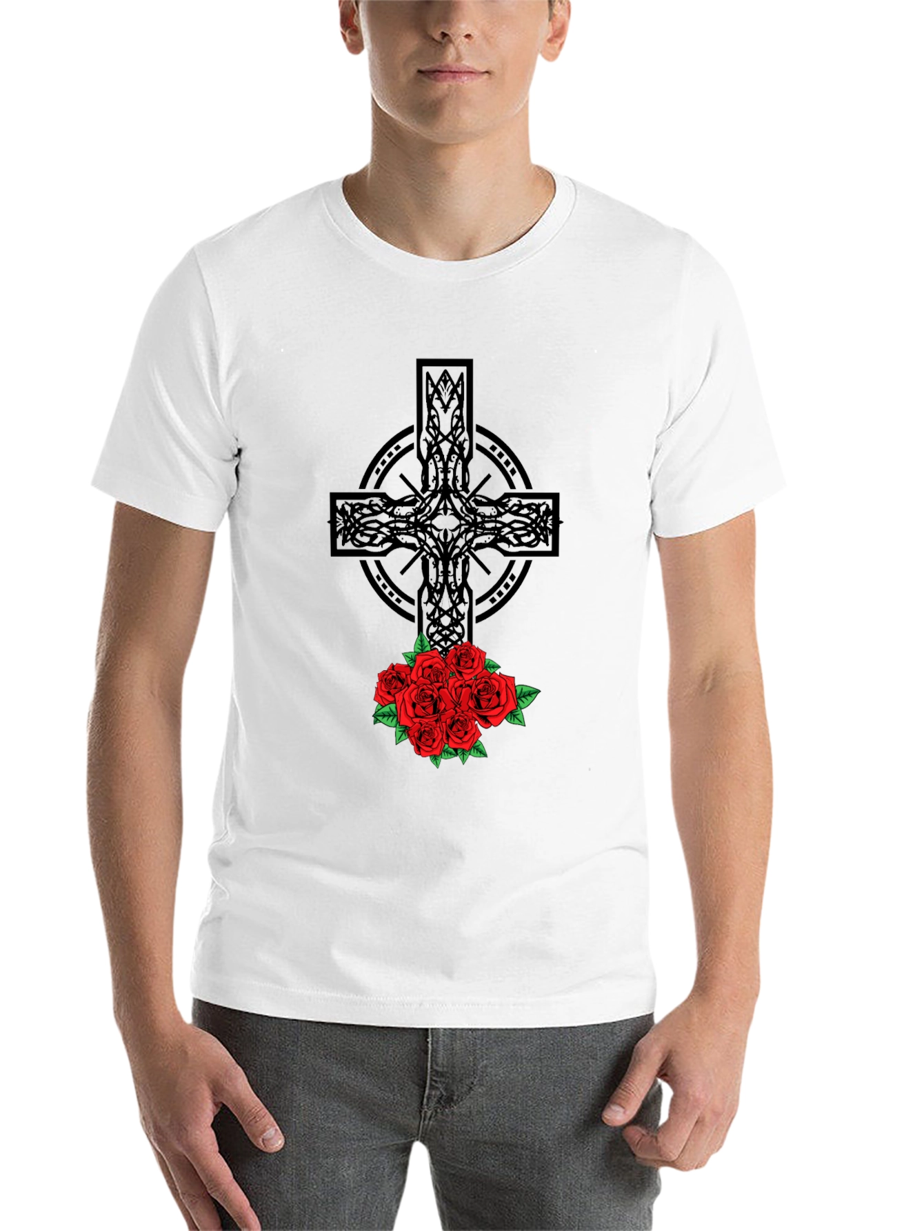 Celtic Cross & Roses Graphic Tee