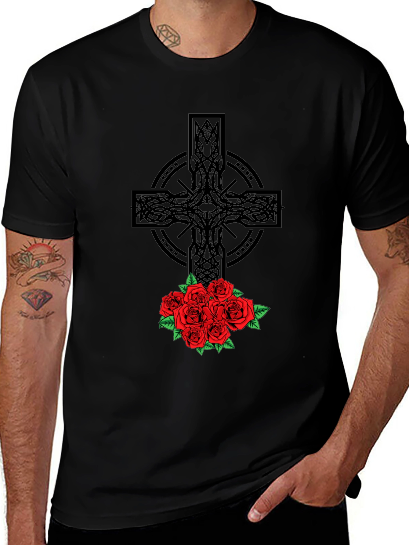 Celtic Cross & Roses Graphic Tee