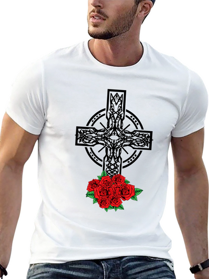 Celtic Cross & Roses Graphic Tee