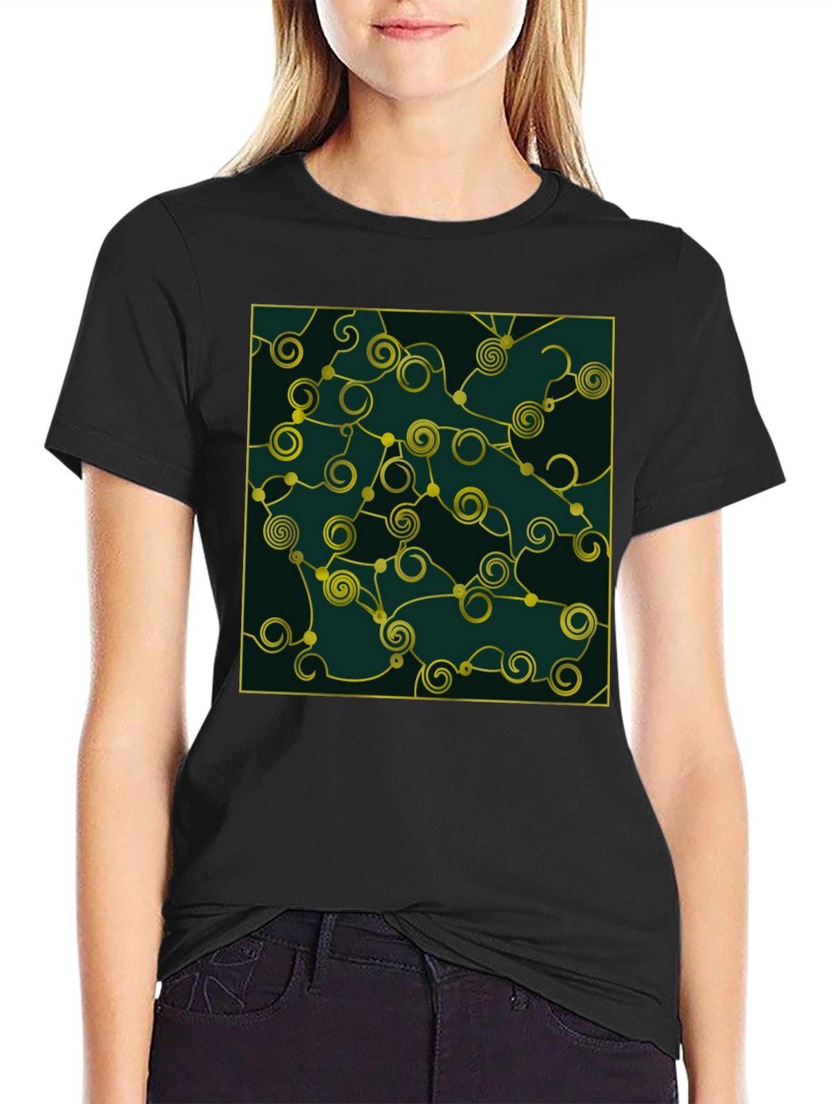 Abstract Swirl Graphic Black T-Shirt