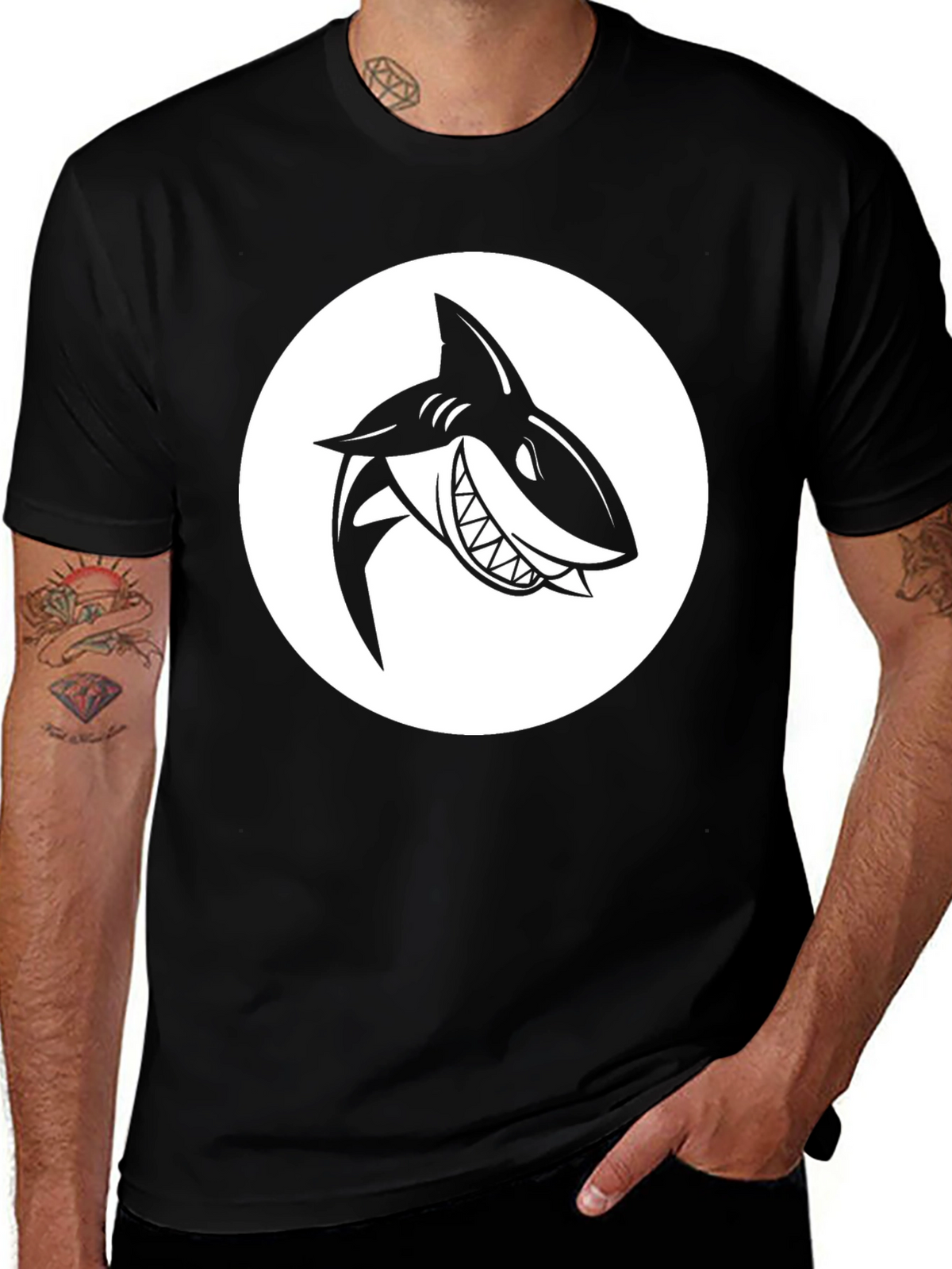 Shark Graphic Tee - Mens Black Crew Neck T-Shirt