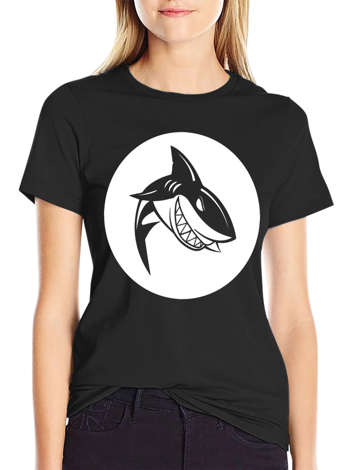Shark Graphic Tee - Mens Black Crew Neck T-Shirt