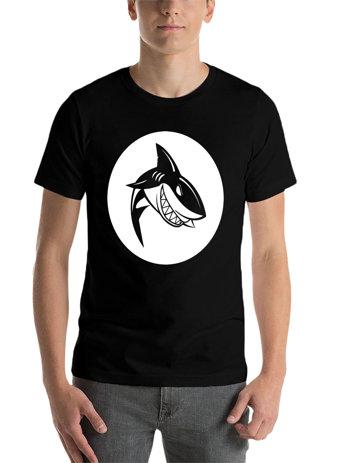 Shark Graphic Tee - Mens Black Crew Neck T-Shirt