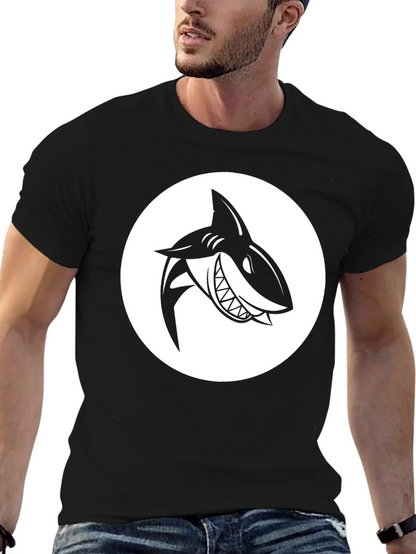 Shark Graphic Tee - Mens Black Crew Neck T-Shirt