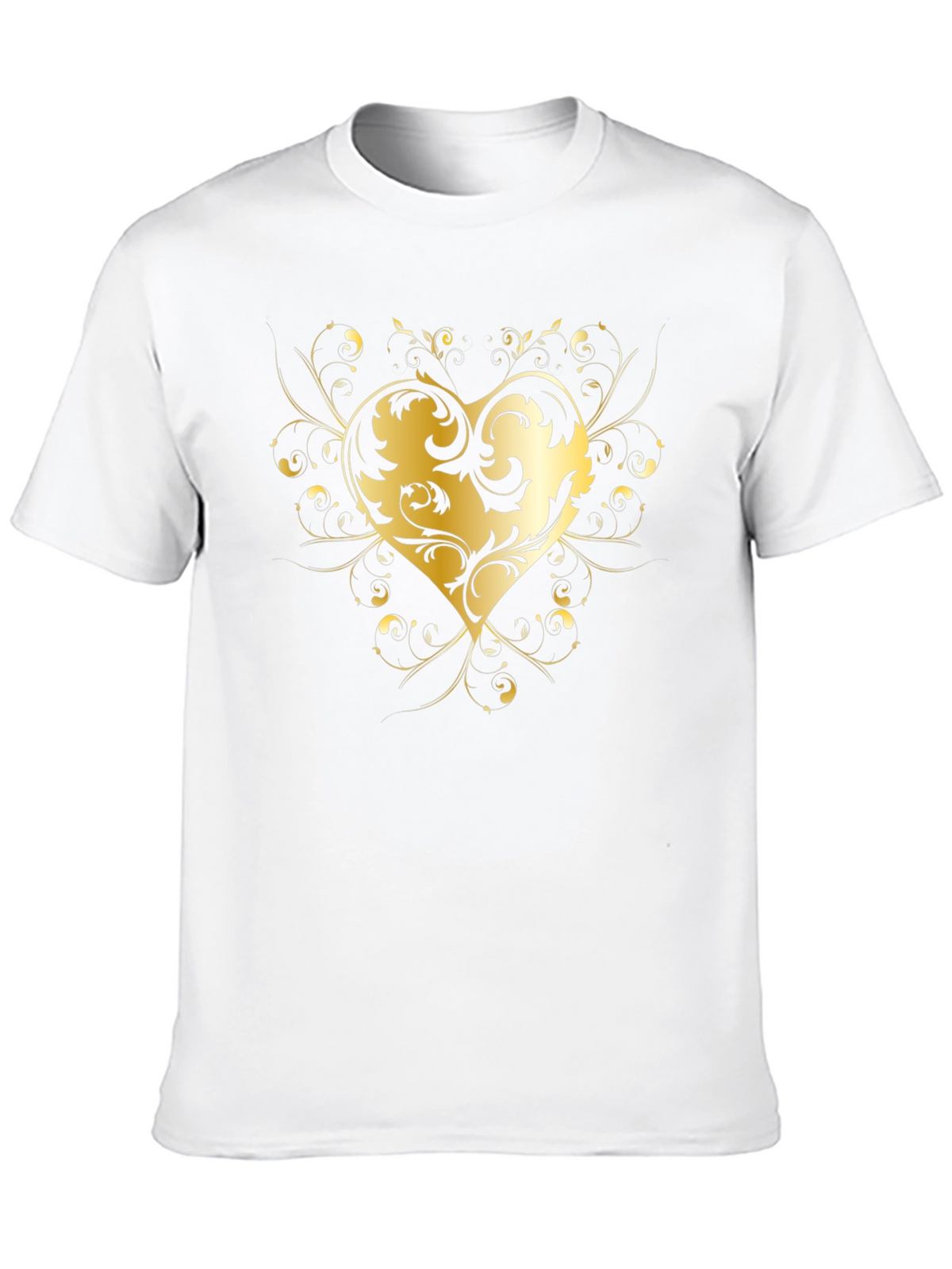 Elegant Golden Heart Graphic Black T-Shirt