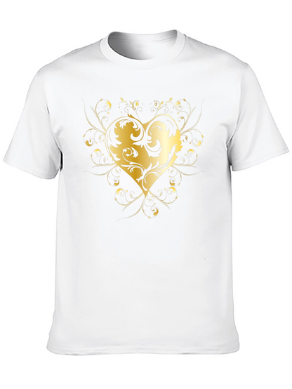 Elegant Golden Heart Graphic Black T-Shirt