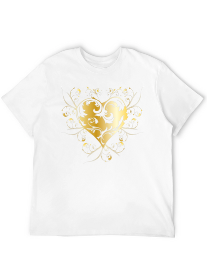 Elegant Golden Heart Graphic Black T-Shirt