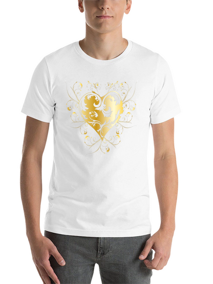 Elegant Golden Heart Graphic Black T-Shirt