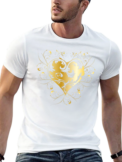 Elegant Golden Heart Graphic Black T-Shirt