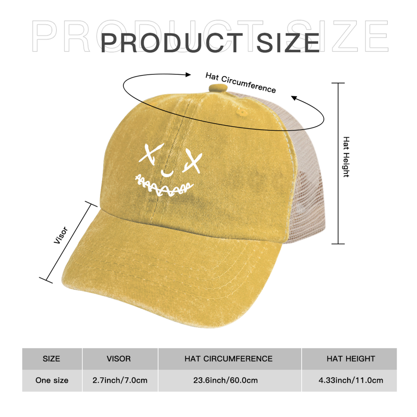 Spooky X Eyes Stitch Smile Face Vintage Washed Mesh Hat, Edgy Street Trucker Cap