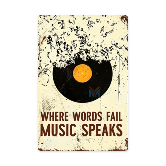 Vintage Vinyl Metal Tin Sign Where Words Fail Music Speaks Retro Music Wall Decor
