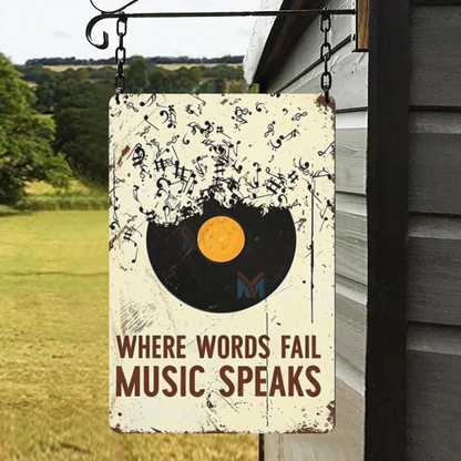 Vintage Vinyl Metal Tin Sign Where Words Fail Music Speaks Retro Music Wall Decor