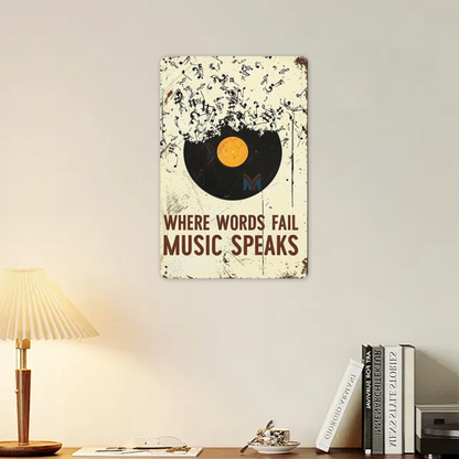 Vintage Vinyl Metal Tin Sign Where Words Fail Music Speaks Retro Music Wall Decor