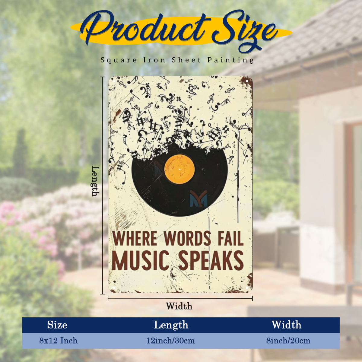Vintage Vinyl Metal Tin Sign Where Words Fail Music Speaks Retro Music Wall Decor