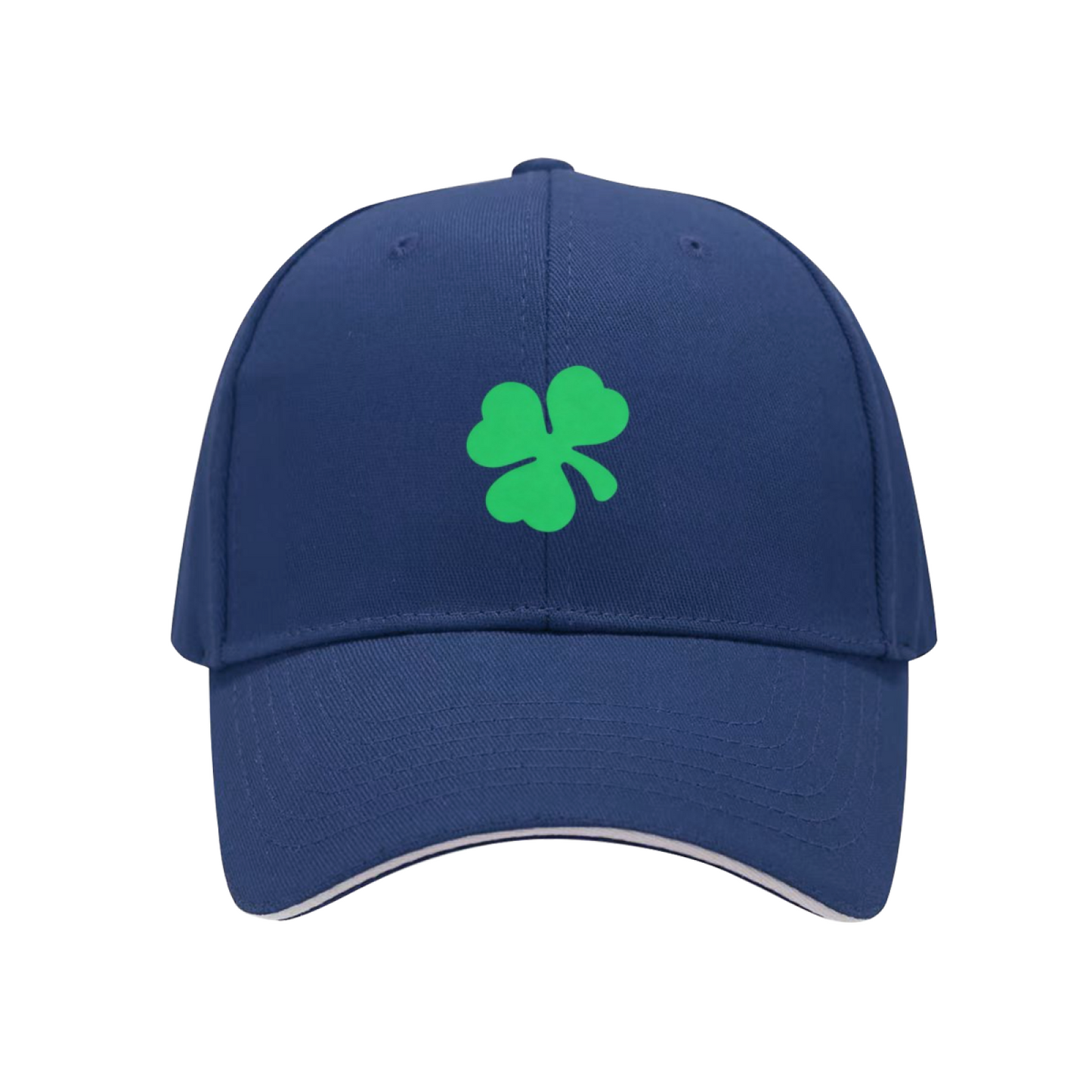 Bright Green Four-Leaf Clover White Sandwich Baseball Cap, Lucky Irish Vibe Hat