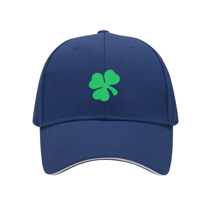 Bright Green Four-Leaf Clover White Sandwich Baseball Cap, Lucky Irish Vibe Hat