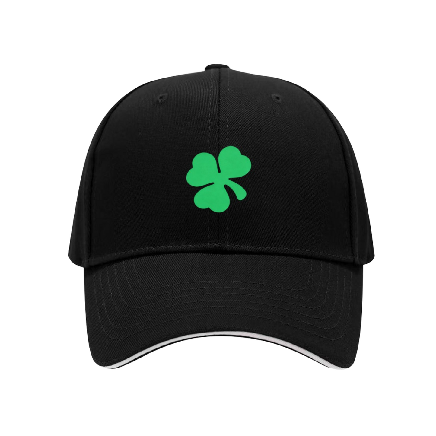 Bright Green Four-Leaf Clover White Sandwich Baseball Cap, Lucky Irish Vibe Hat