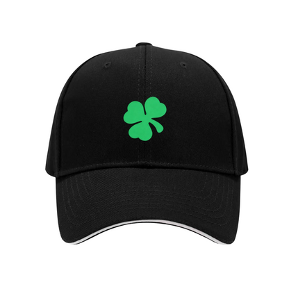 Bright Green Four-Leaf Clover White Sandwich Baseball Cap, Lucky Irish Vibe Hat