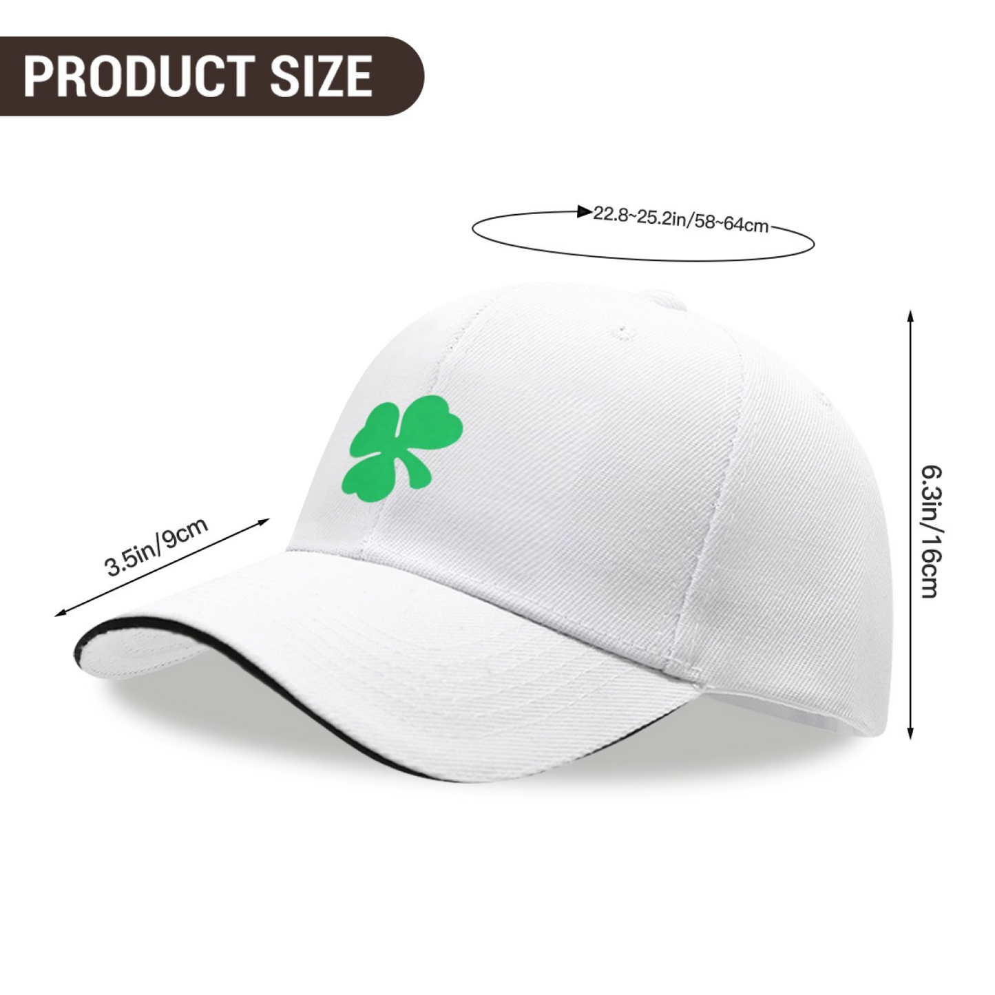 Bright Green Four-Leaf Clover White Sandwich Baseball Cap, Lucky Irish Vibe Hat