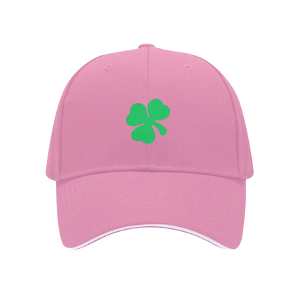 Bright Green Four-Leaf Clover White Sandwich Baseball Cap, Lucky Irish Vibe Hat