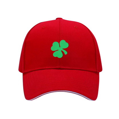 Bright Green Four-Leaf Clover White Sandwich Baseball Cap, Lucky Irish Vibe Hat