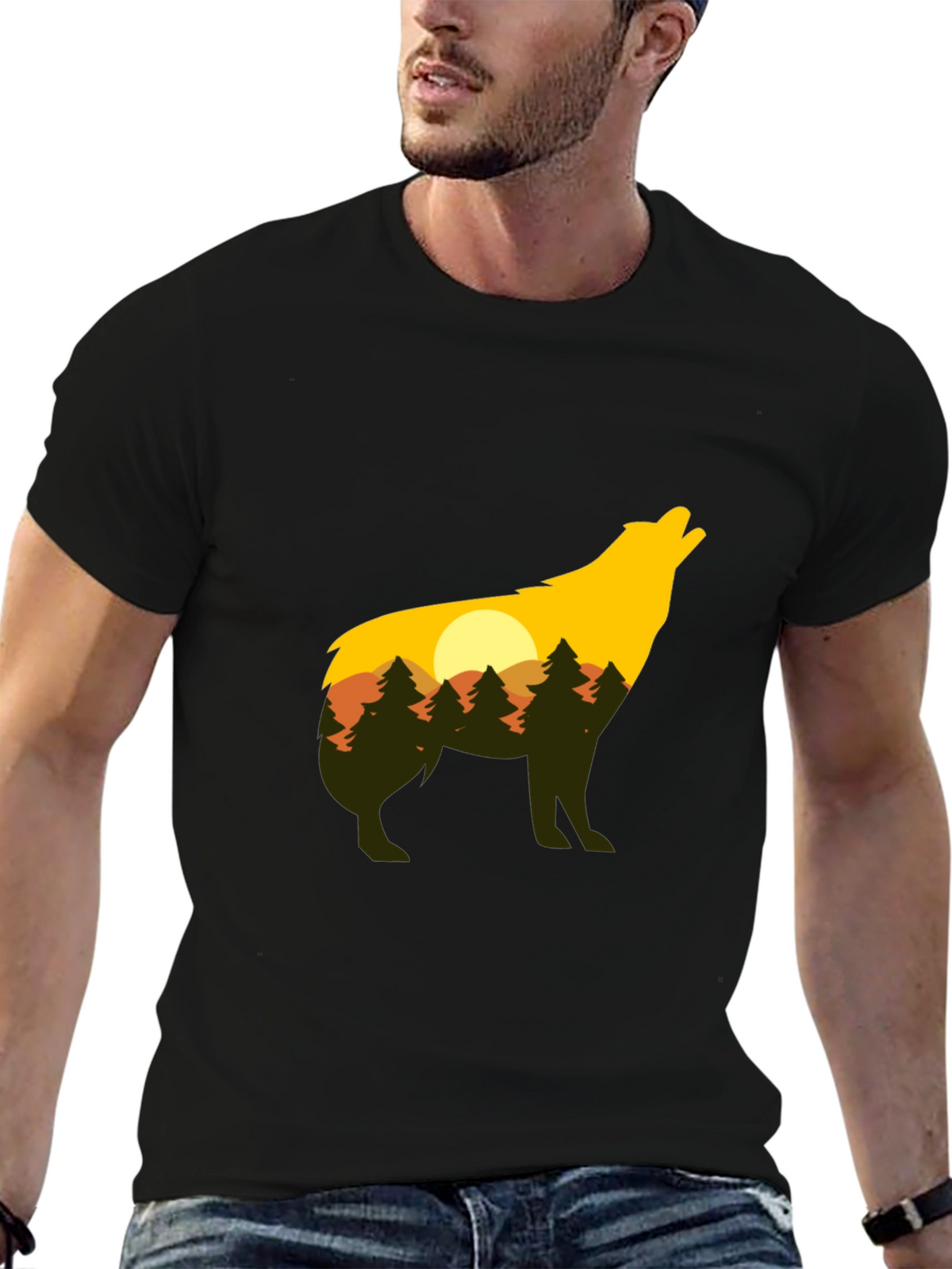 Wolf Silhouette Graphic Tee - Nature Inspired Design