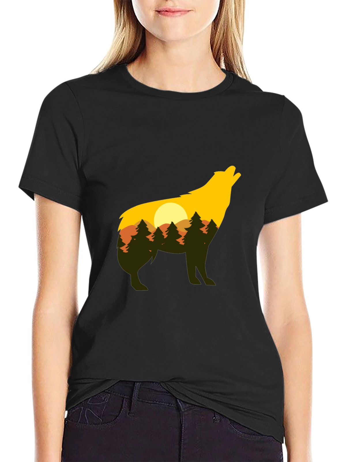 Wolf Silhouette Graphic Tee - Nature Inspired Design