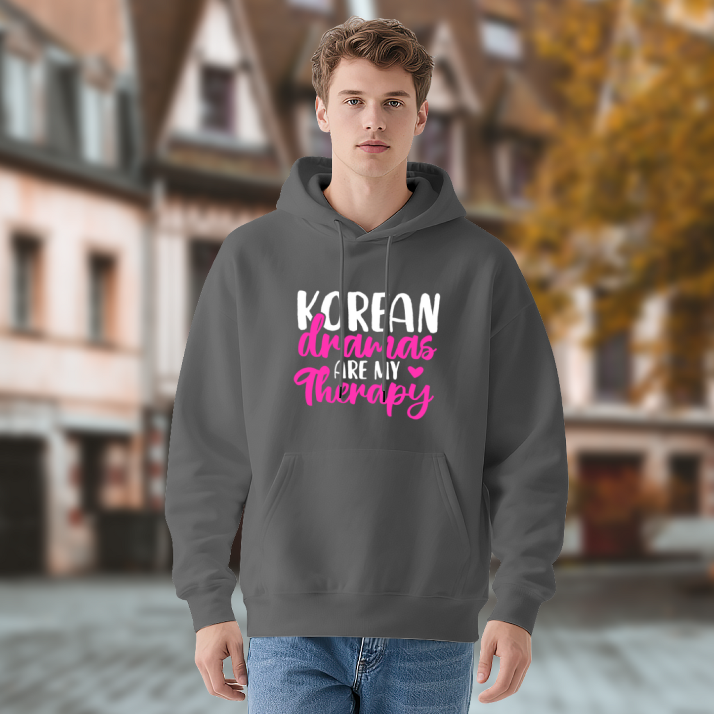 Korean Dramas Are My Therapy Pink Font Hoodie, Relaxed Comfort Sweatshirt