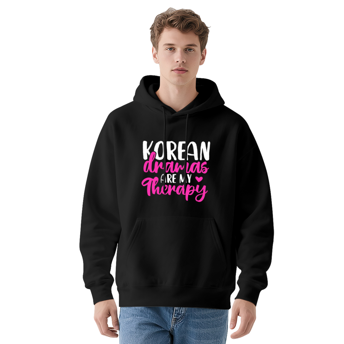 Korean Dramas Are My Therapy Pink Font Hoodie, Relaxed Comfort Sweatshirt