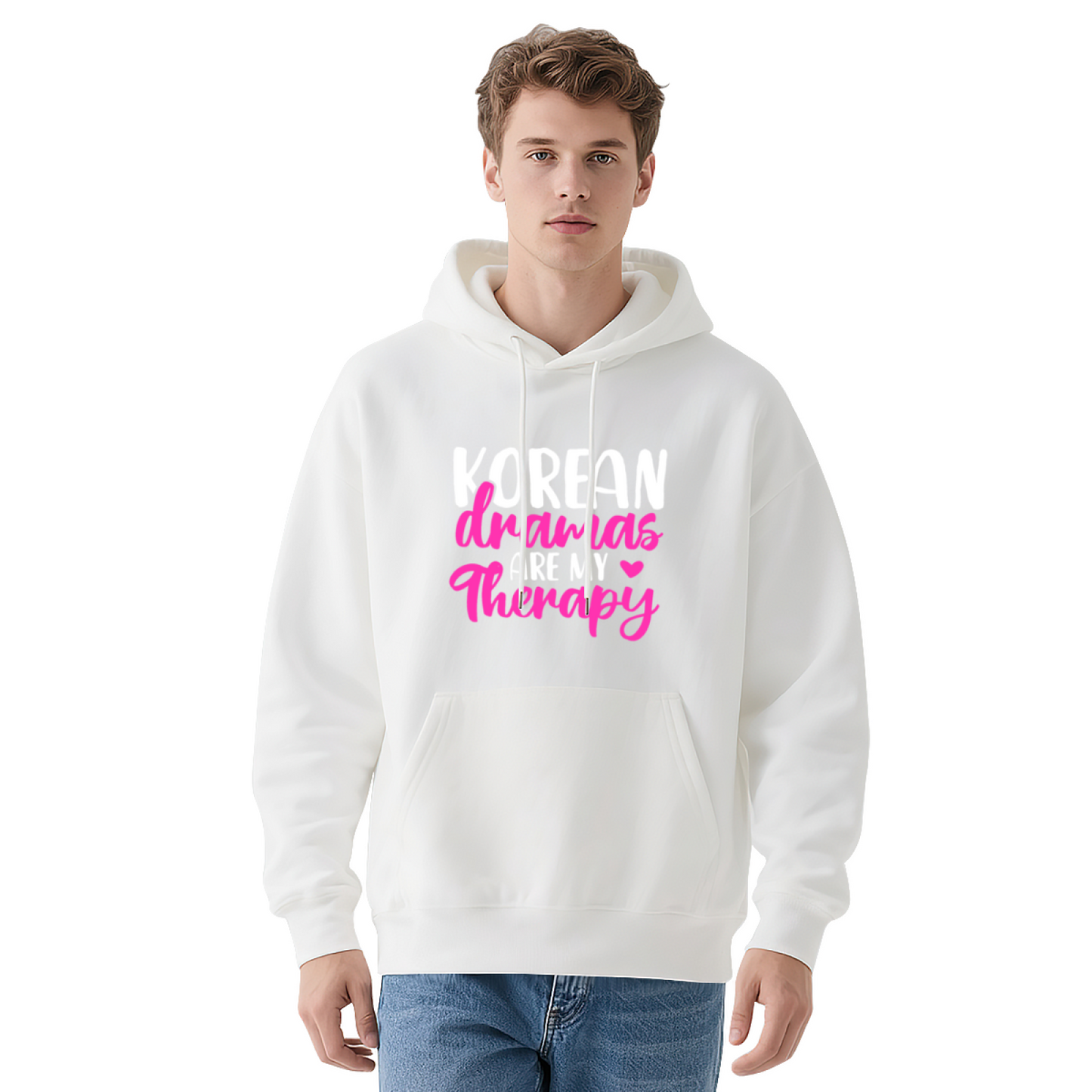 Korean Dramas Are My Therapy Pink Font Hoodie, Relaxed Comfort Sweatshirt