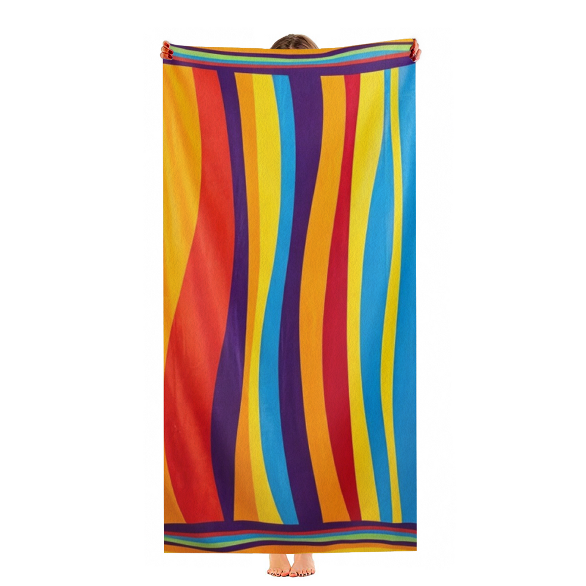 Bright Rainbow Wavy Stripes Beach Towel, Extra Soft Touch & Powerful Water Absorption, Multi Size Choices, Lightweight Comfortable Pool & Beach Essential Towel