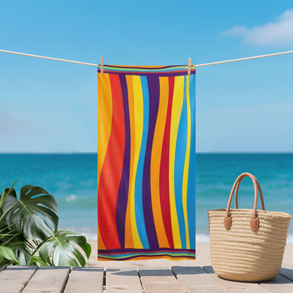 Bright Rainbow Wavy Stripes Beach Towel, Extra Soft Touch & Powerful Water Absorption, Multi Size Choices, Lightweight Comfortable Pool & Beach Essential Towel