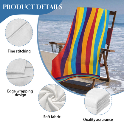 Bright Rainbow Wavy Stripes Beach Towel, Extra Soft Touch & Powerful Water Absorption, Multi Size Choices, Lightweight Comfortable Pool & Beach Essential Towel