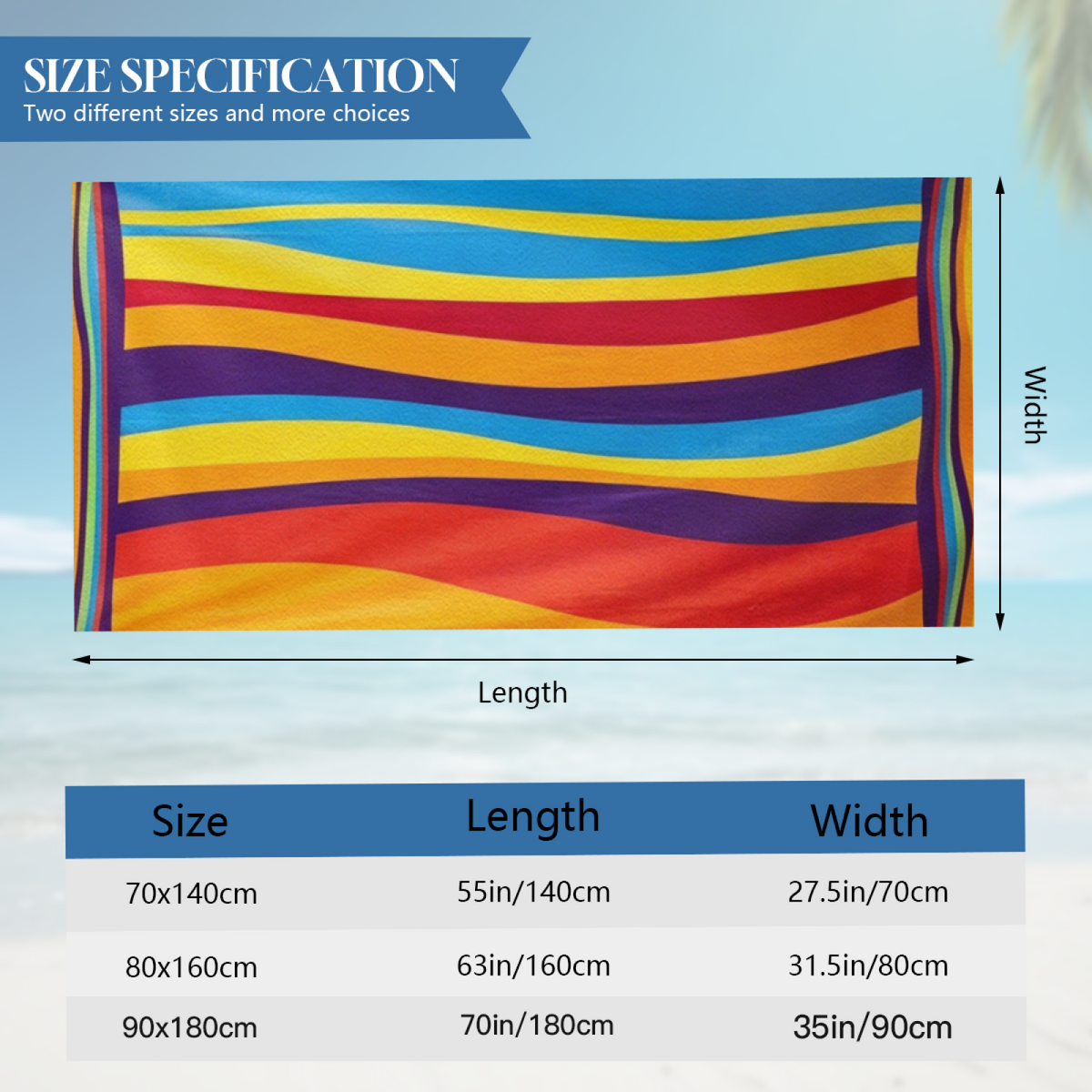 Bright Rainbow Wavy Stripes Beach Towel, Extra Soft Touch & Powerful Water Absorption, Multi Size Choices, Lightweight Comfortable Pool & Beach Essential Towel